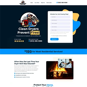 Landing page screenshot of Dryer Vent Saviours home-service site—SEO-ready Charlottetown web design by TrueWeb Media.