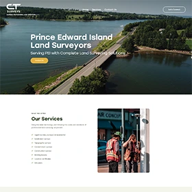 Aerial-view hero banner on CT Surveys land-surveying site—responsive PEI web design by TrueWeb Media.
