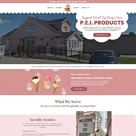Colourful storefront homepage for Icy Scoops ice-cream shop—local PEI web design by TrueWeb Media.